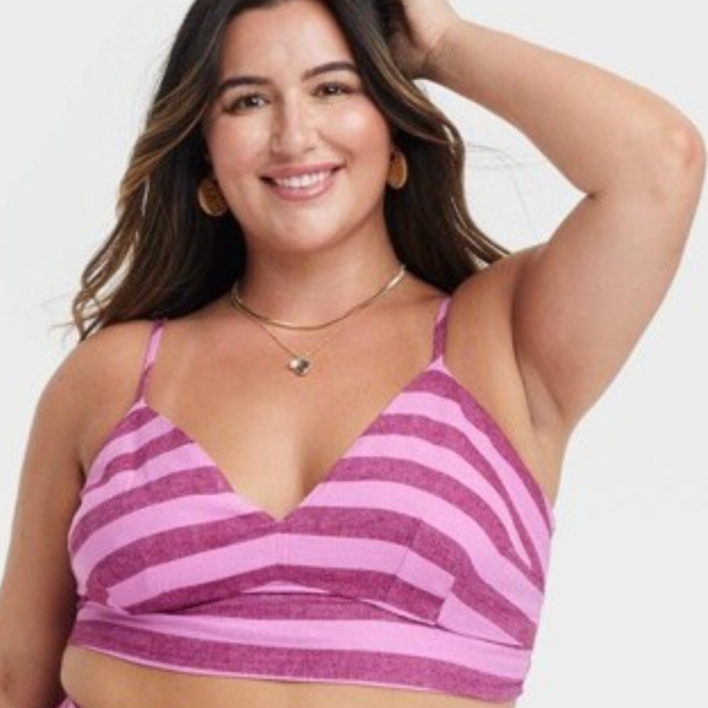 A NEW DAY WOMEN'S BEACH BUNGALOW LINEN BRALETTE TANK . PINK/ PURPLE STRIPE. NWT
